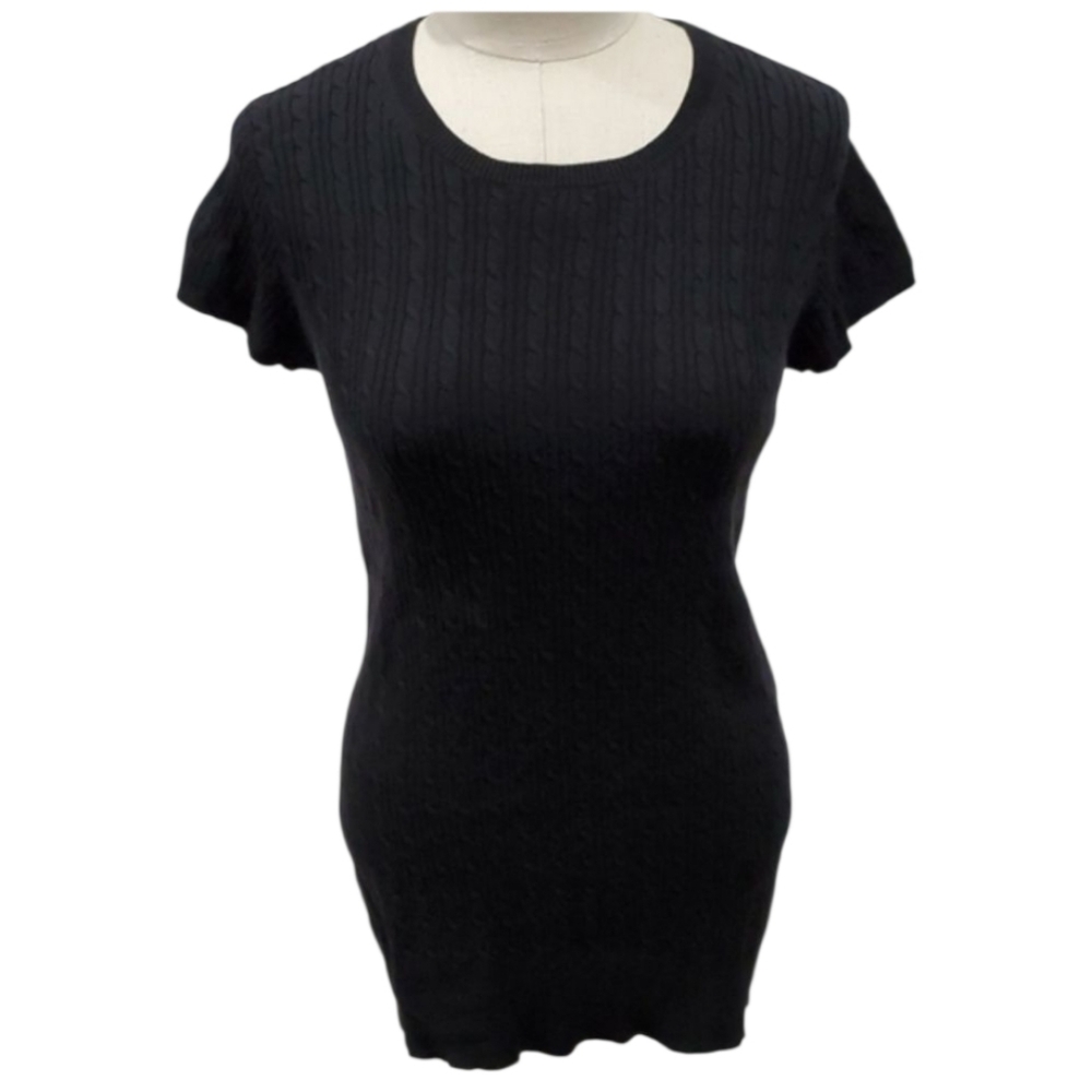 GAP Cable Knit Short Sleeves Black Sweater sz Medium